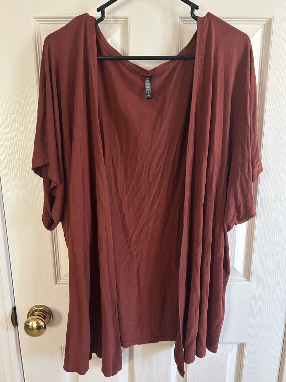 Rust Colored Open-Front Draped Tunic Cardigan